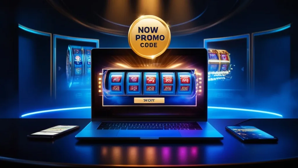 Laptop en telefoon met bonuscode in een donkere casino-sfeer