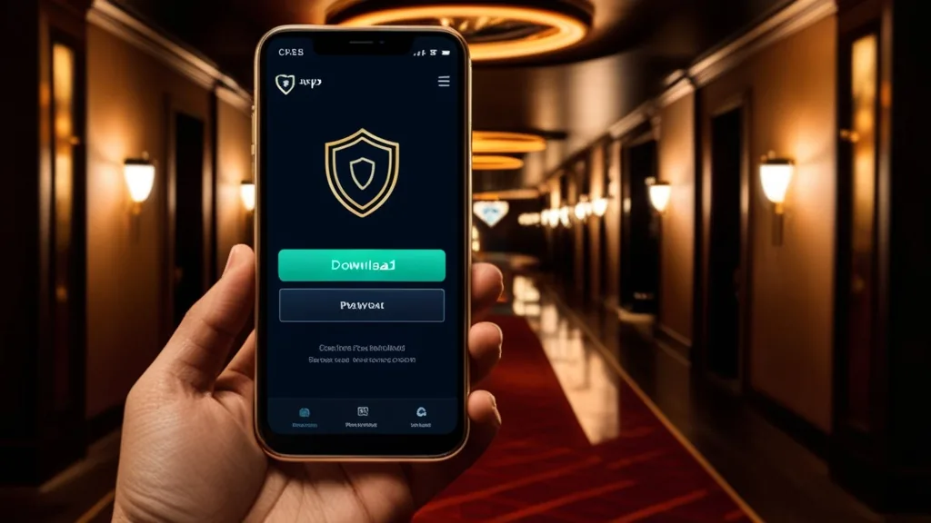 Smartphone met veilige downloadstap voor de Legionbet App