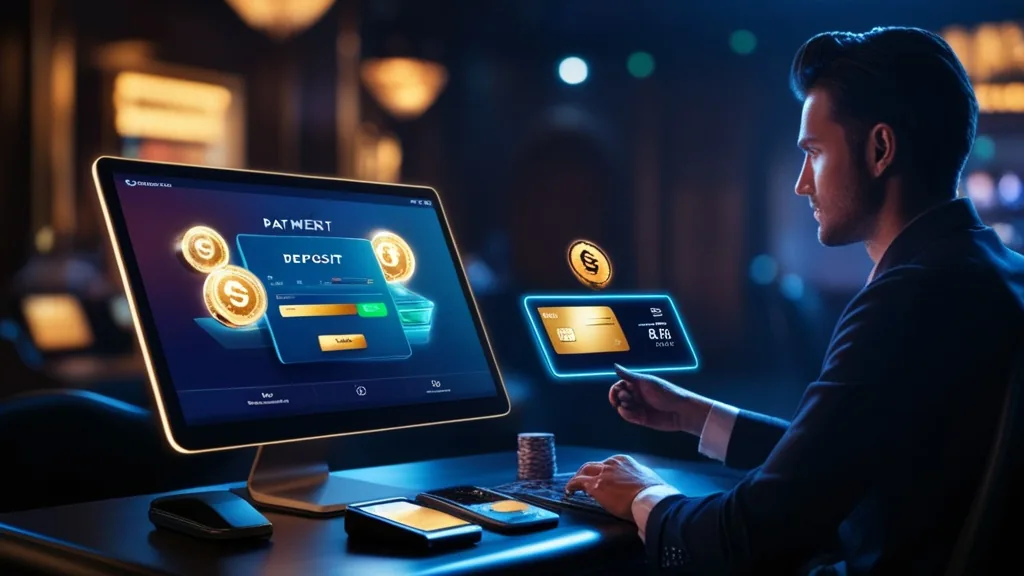 Casino-betaalscherm met stortingsopties en een speler die een betaling bevestigt