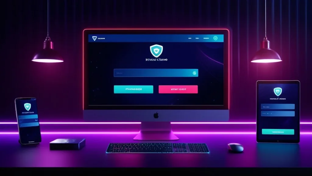 Veilig inloggen op desktop, mobiel en tablet in een donkere casino-sfeer