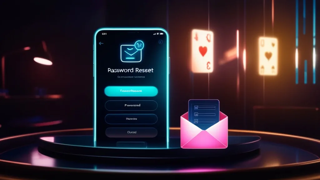 Wachtwoordreset in een donkere casino-omgeving met e-mailmelding